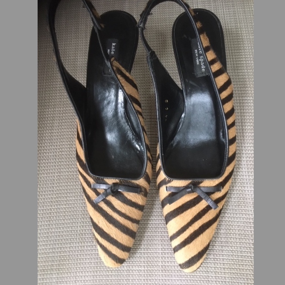 Kate Spade Zebra Calf Hair Low Heels Slingback Pumps Italy - Picture 3 of 10